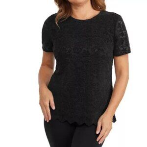 NWT Teddi Rose Ladies' Lace Top Crew Neck Black Velvet Floral Sz S New